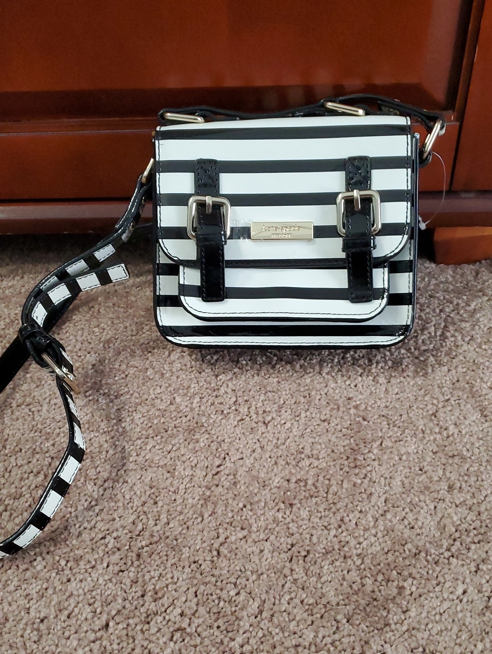 BRAND NEW!!  Striped Black and White Crossbody Bag - Kate Spade
